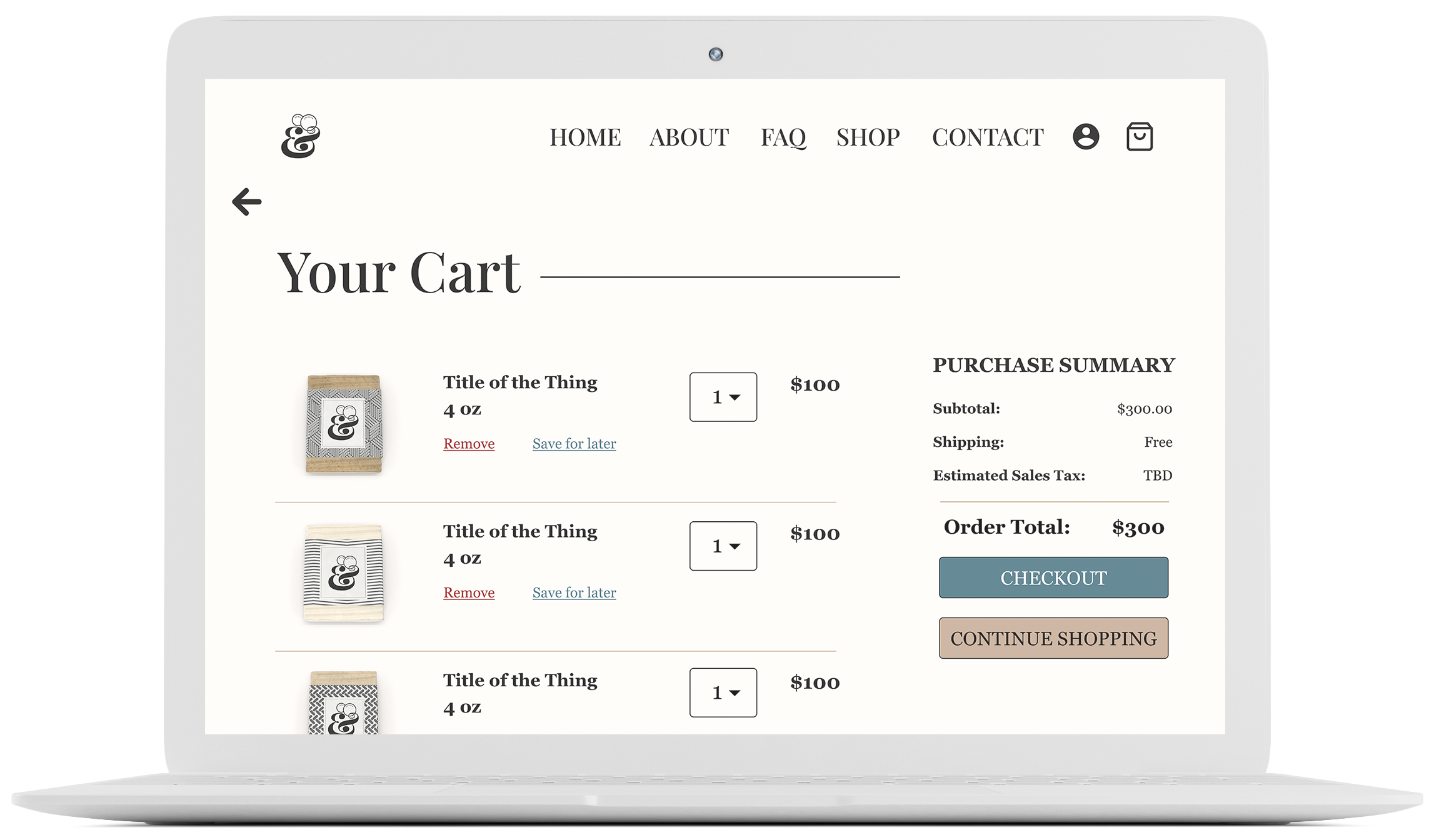 Post-usability Study Screenshot of the Cart page with the back navigation and the option to remove items
